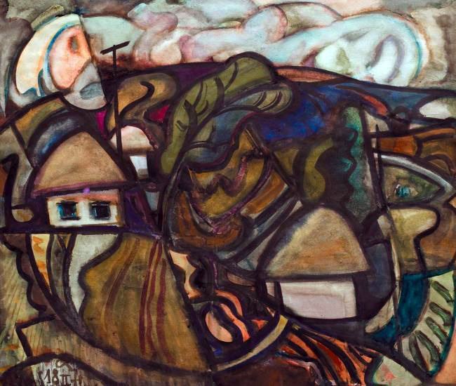 «Сільський пейзаж». 1970. Папір, акварель, гуаш